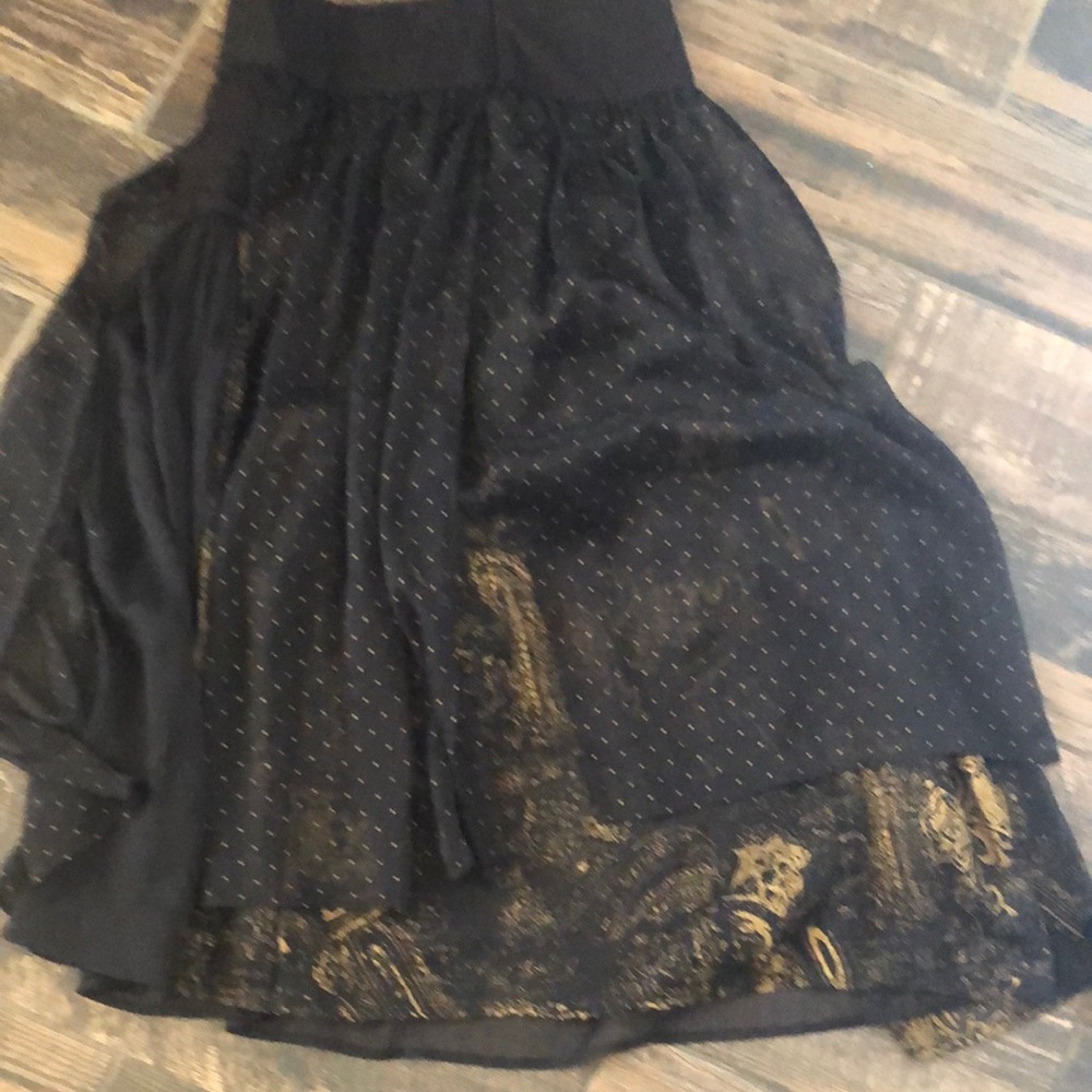 Free People Black and Gold Pleated Midi Skirt